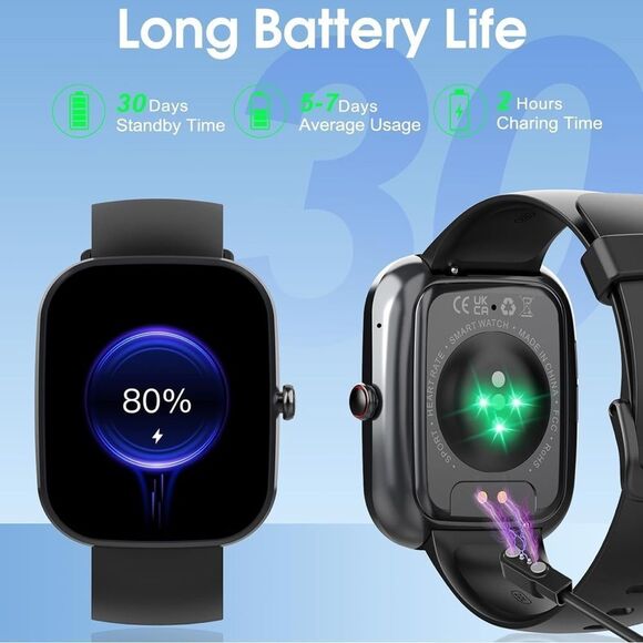 Smartwatch with Square Face - Black Fitness Tracker, make calls, etc. etc. - Picture 5 of 12